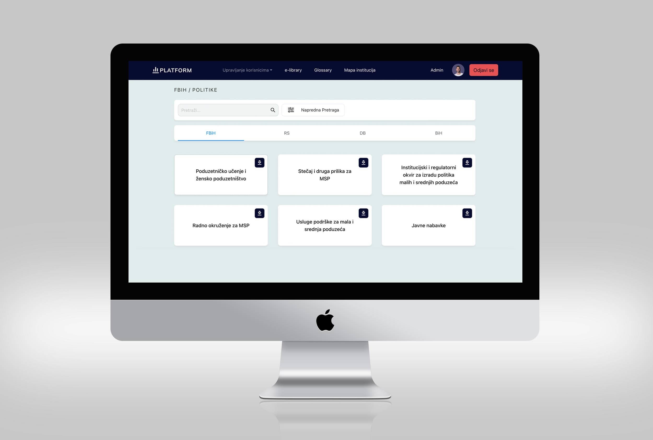 WMP reporting platform on a desktop screen with policy areas grouped by administrative level
